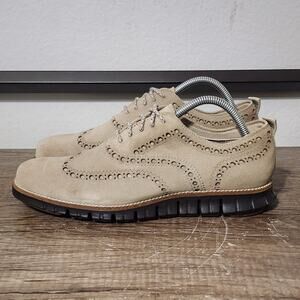 Cole Haan Zerogrand Grand OS Men’s Suede Wingtip Oxford Dress Shoes Size 8 Beige